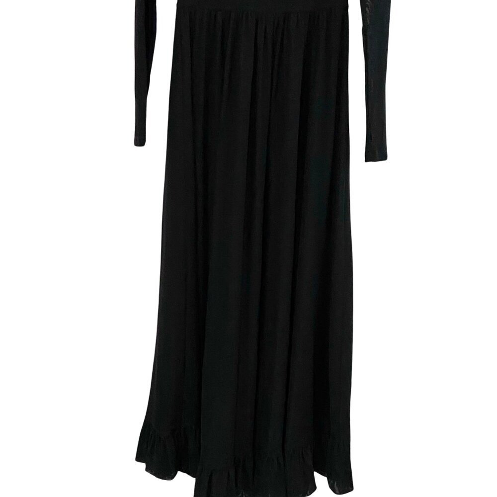 GANNI Addison Swiss Dot Black Mesh Maxi Dress Ruffle Hem, EU 36 US 4 Small - Picture 12 of 15